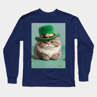 Grumpy St Patrick's day cat Long Sleeve T-Shirt